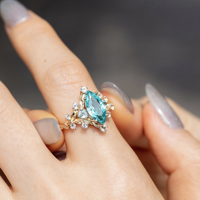Natural crystal symmetrical inlay ring
