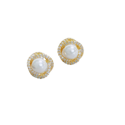 Zircon entwined natural freshwater pearl earrings
