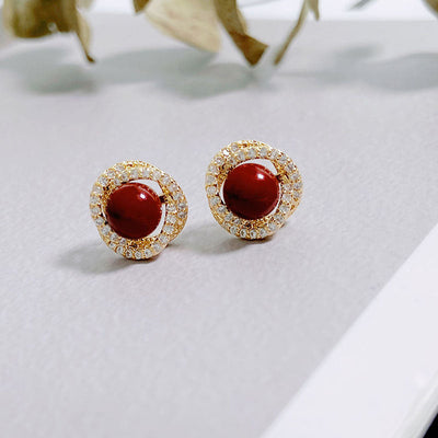 Zircon entwined natural freshwater pearl earrings