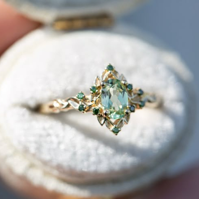 Leaf natural crystal ring