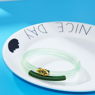 Slim Natural Emerald Jade Stone Bracelet