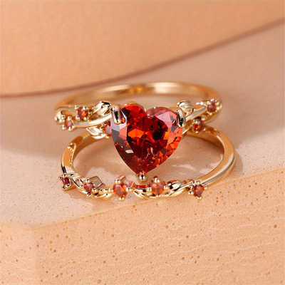 Vintage heart-shaped natural crystal ring set