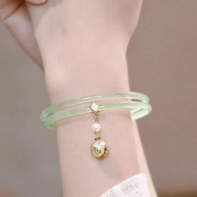 Slim Natural Emerald Jade Stone Bracelet