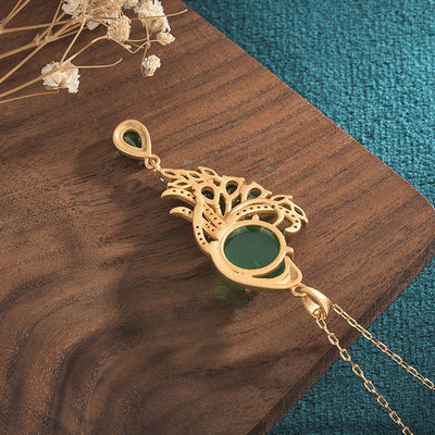 Peacock Natural Emerald Jade Stone Necklace