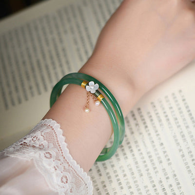 Slim Natural Emerald Jade Stone Bracelet