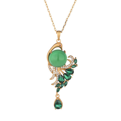 Peacock Natural Emerald Jade Stone Necklace