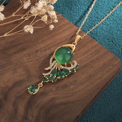 Peacock Natural Emerald Jade Stone Necklace