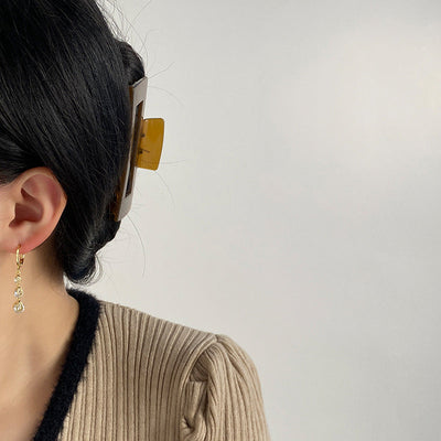 Water drop bright stone long earrings