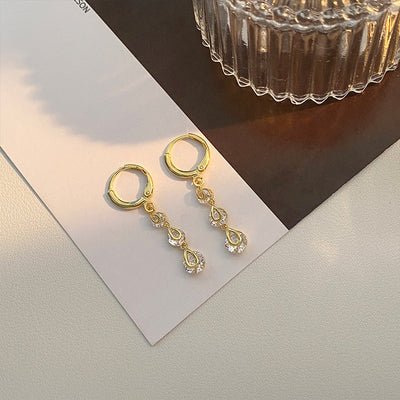 Water drop bright stone long earrings