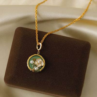 Oil Painting Flower Natural Freshwater Pearl Necklace Earrings