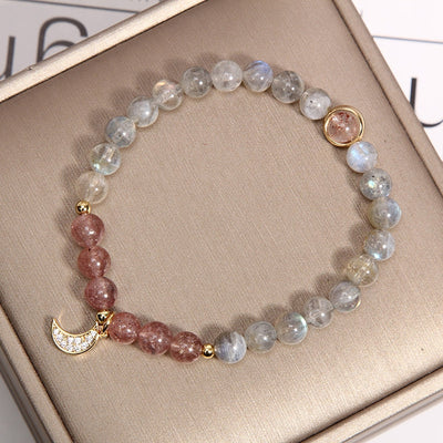 Moon ? Strawberry Crystal Grey Moonstone Bracelet