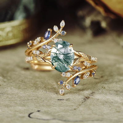 Natural Crystal Leaf Branch Ring