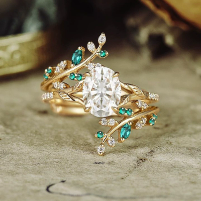 Natural Crystal Leaf Branch Ring