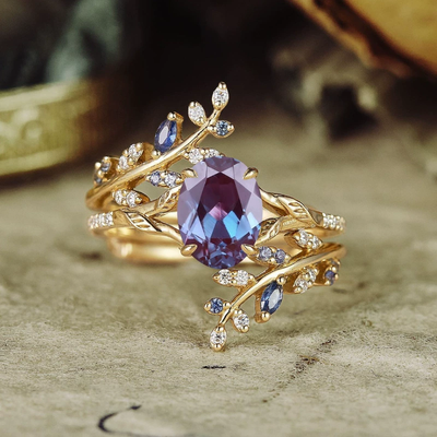 Natural Crystal Leaf Branch Ring