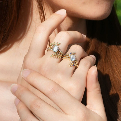 Natural Crystal Leaf Branch Ring