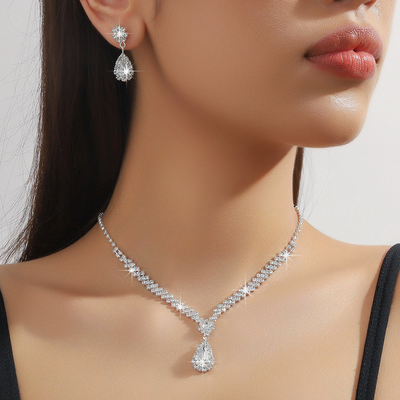 Natural Crystal Zircon Necklace Earrings Bracelet