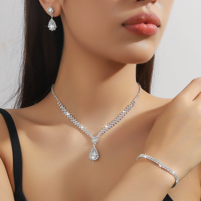 Natural Crystal Zircon Necklace Earrings Bracelet