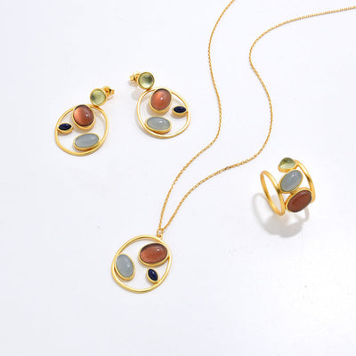 Natural Agate Frosted Necklace Earring Ring