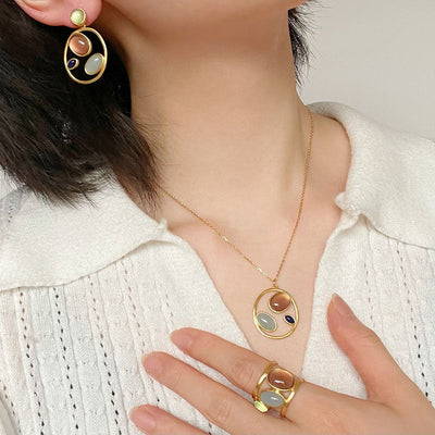 Natural Agate Frosted Necklace Earring Ring