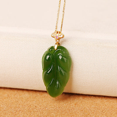 Lucky Leaf • Natural Emerald Jade stone necklace