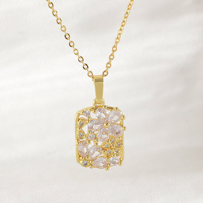 Square flower natural crystal necklace