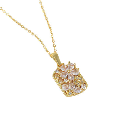 Square flower natural crystal necklace