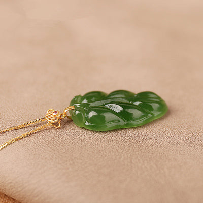 Lucky Leaf • Natural Emerald Jade stone necklace