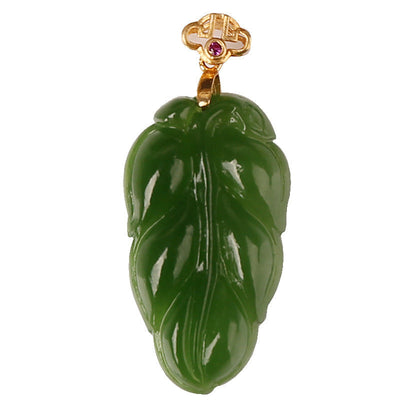 Lucky Leaf • Natural Emerald Jade stone necklace