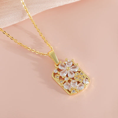 Square flower natural crystal necklace