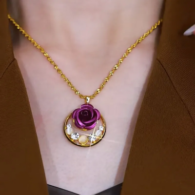Purple flower natural cat's eye necklace