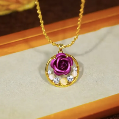 Purple flower natural cat's eye necklace