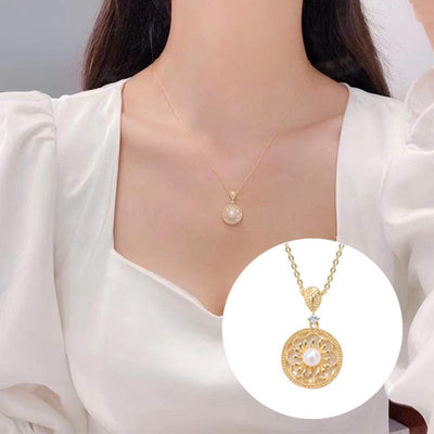 Flower inlaid shell natural freshwater pearl necklace
