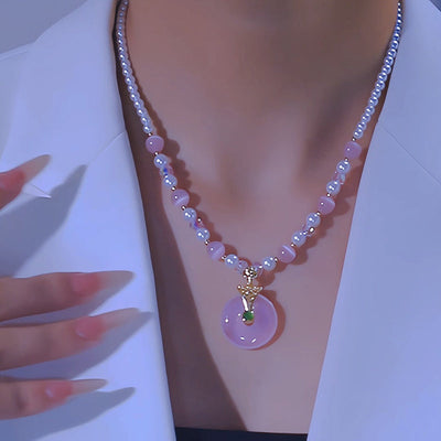 Pink cat's eye stone peace buckle necklace