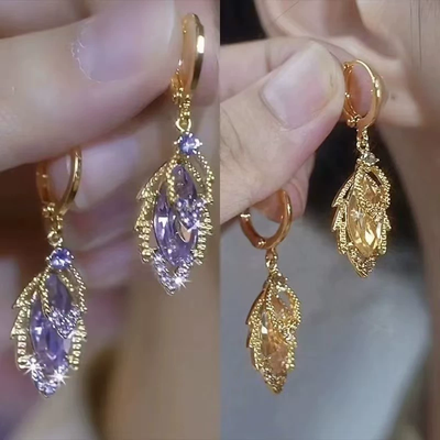 Leaf Natural Amethyst Earrings