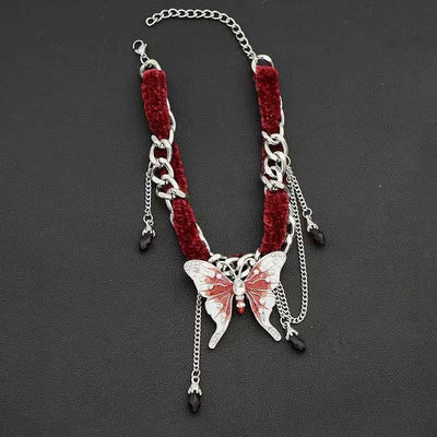 Velvet butterfly tassel necklace