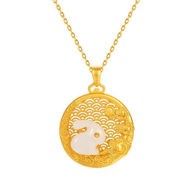 Lucky Cloud Rabbit Natural Emerald Jade Stone Necklace