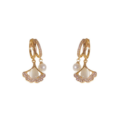 Ginkgo Leaf Natural Cat's Eye Earrings