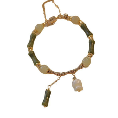 Bamboo Tassel Natural Emerald Jade Stone Bracelet
