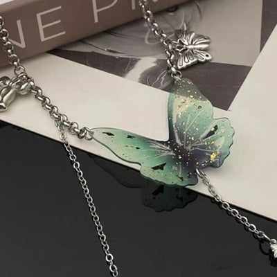 Green Butterfly Tassel Chain Necklace