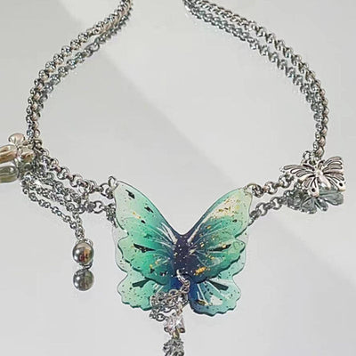 Green Butterfly Tassel Chain Necklace