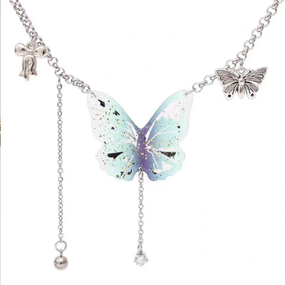 Green Butterfly Tassel Chain Necklace