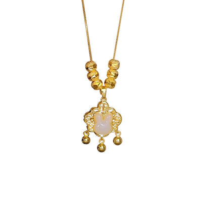 Rabbit Lucky Lock Natural Emerald Jade Stone Necklace