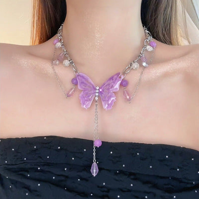 Purple butterfly necklace
