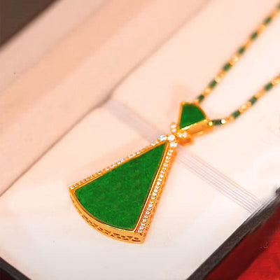 Natural Emerald Jade Stone triangle pendant necklace