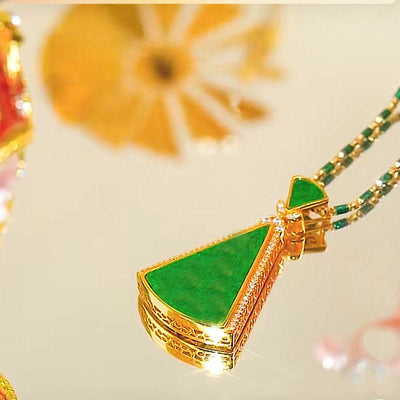 Natural Emerald Jade Stone triangle pendant necklace