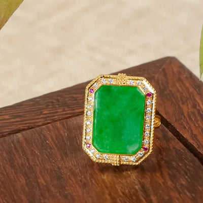 Natural Emerald Jade Stone Diamond Ring