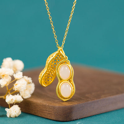 Hollow peanut Natural Emerald Jade Stone necklace