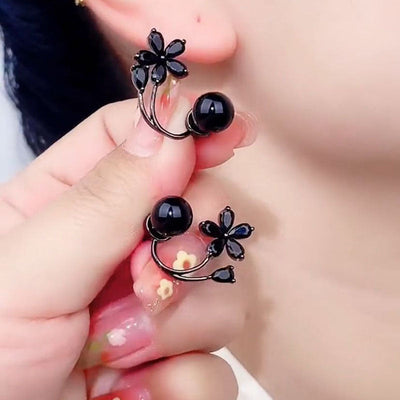 Black flower two-way earrings