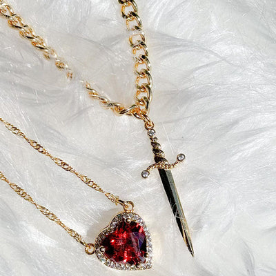 Heart and Sword Necklace Set