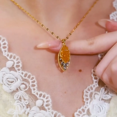 Natural crystal necklace with leaf pendant